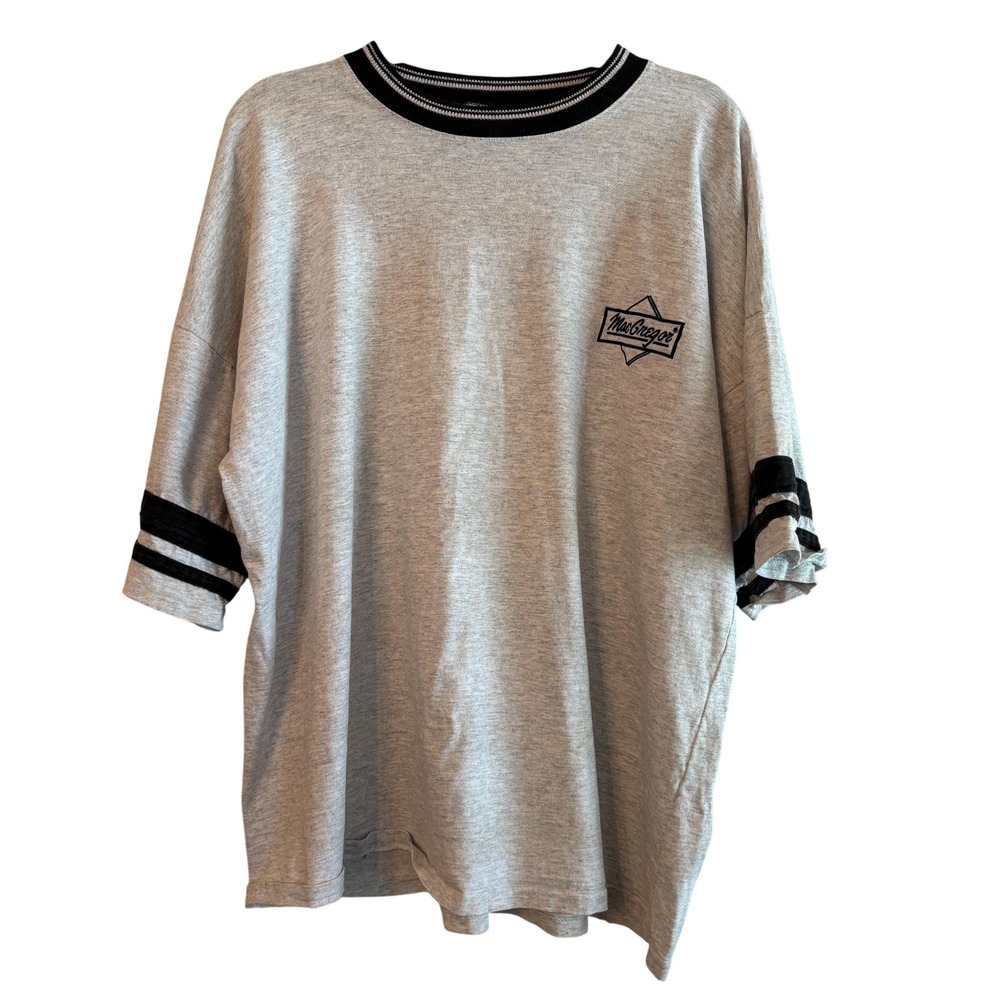 80s MacGregor Athletic T-Shirt Double Stripe Sleeve Flocked Logo‎ Men's 2XL